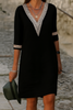 Miniabito con scollo a V in misto cotone e lino