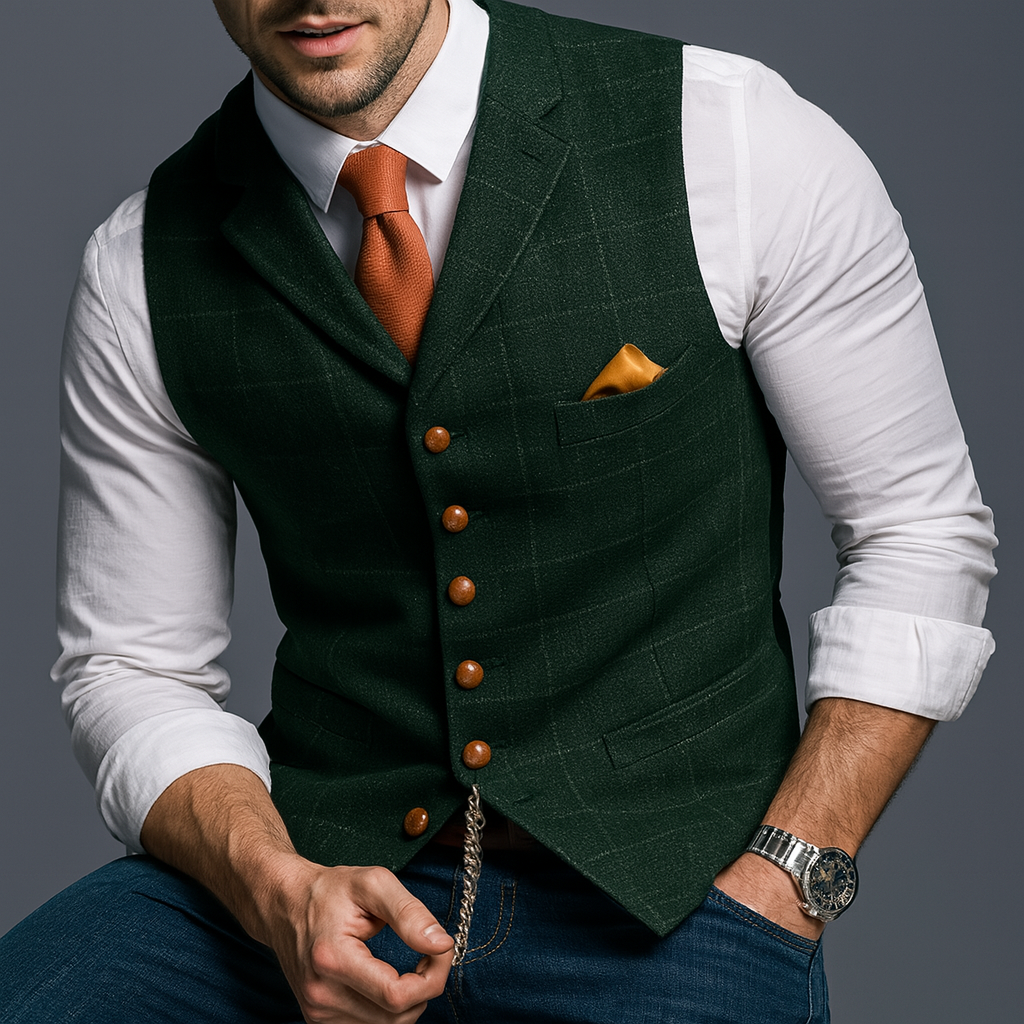 Gilet classico formale con revers a lancia e chiusura a bottoni