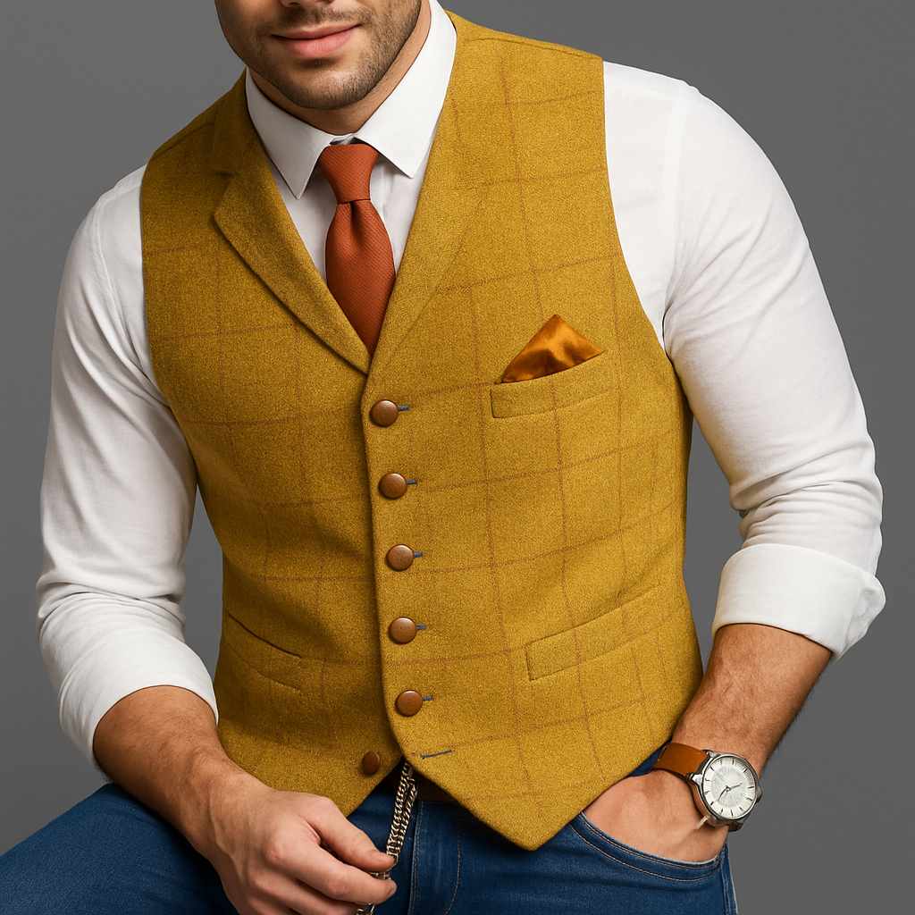 Gilet classico formale con revers a lancia e chiusura a bottoni
