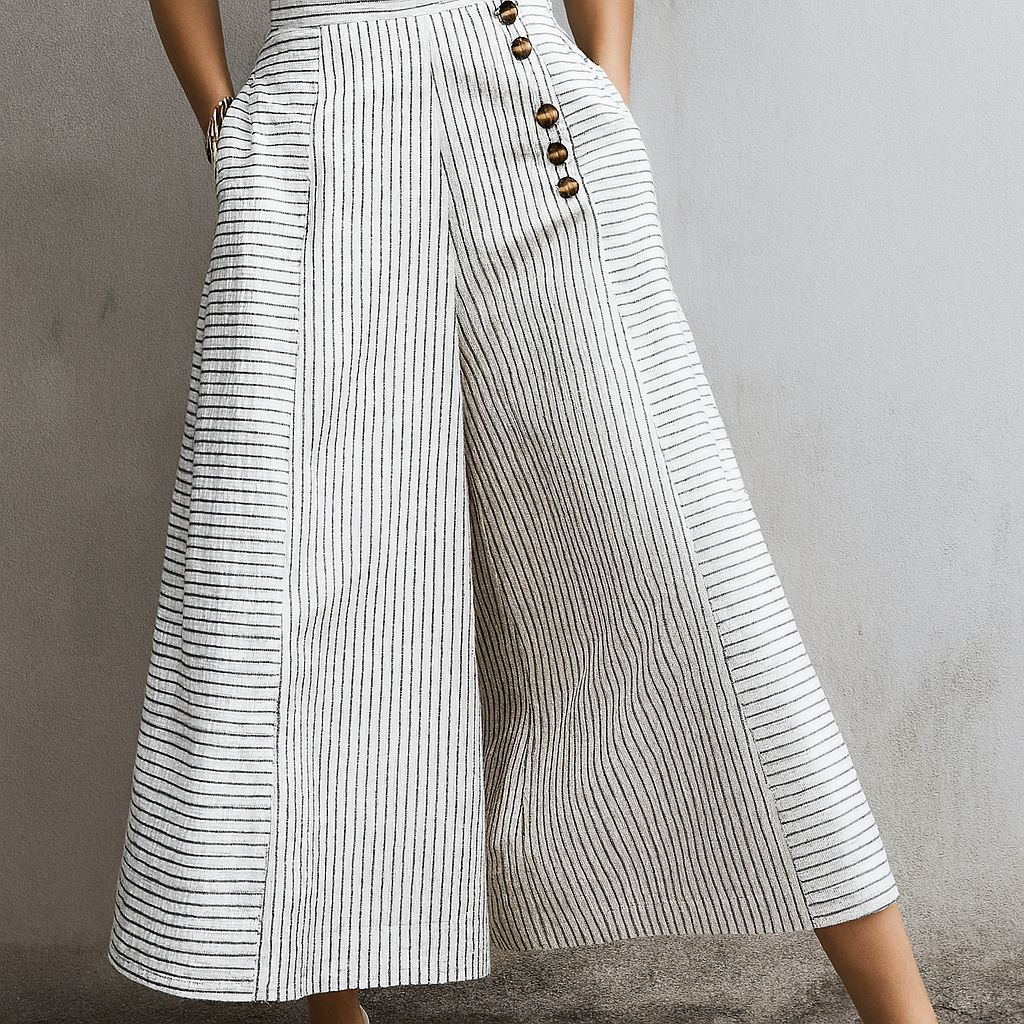 Pantaloni a righe leggeri a vita alta e gamba larga