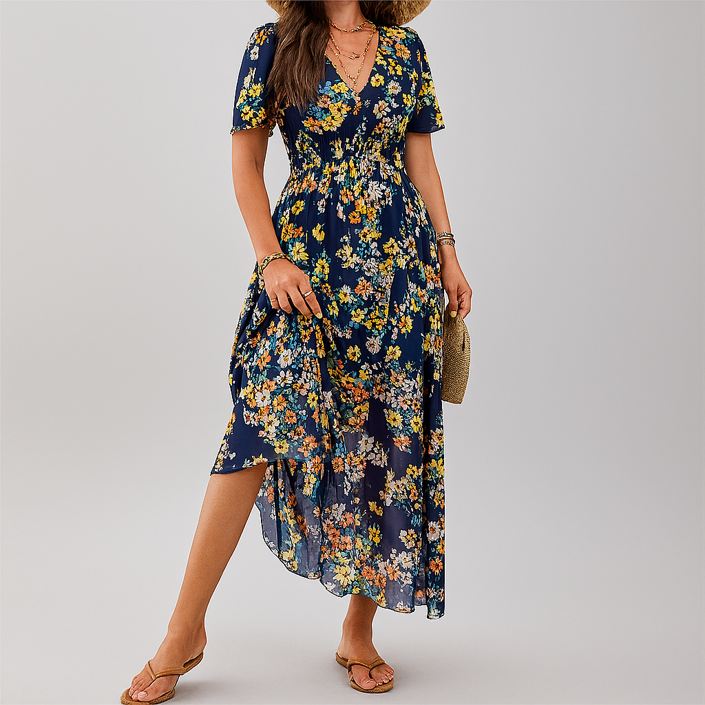 Abito midi con stampa floreale