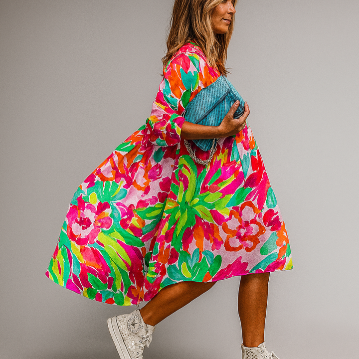 Abito midi con stampa floreale oversize