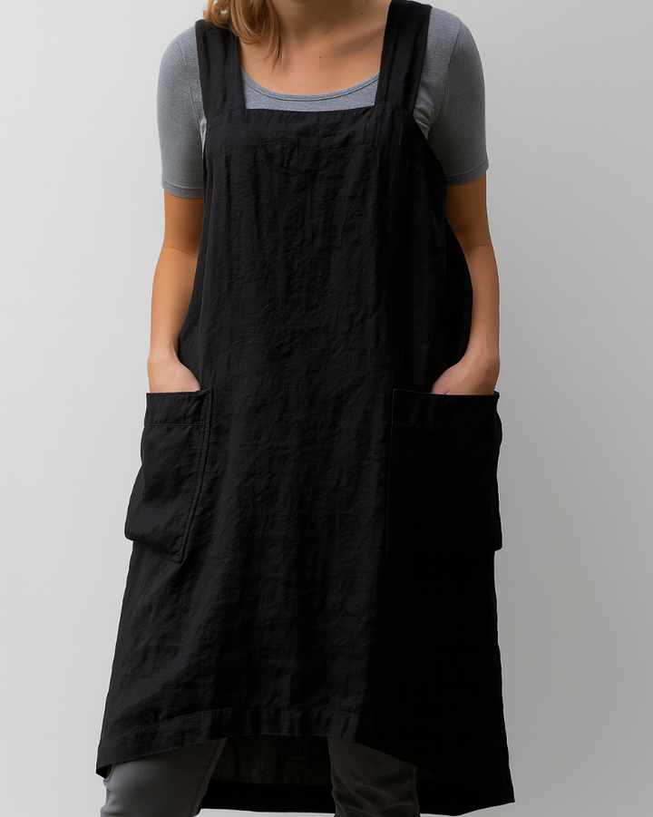 Abito da donna in cotone e lino con tasche in stile grembiule