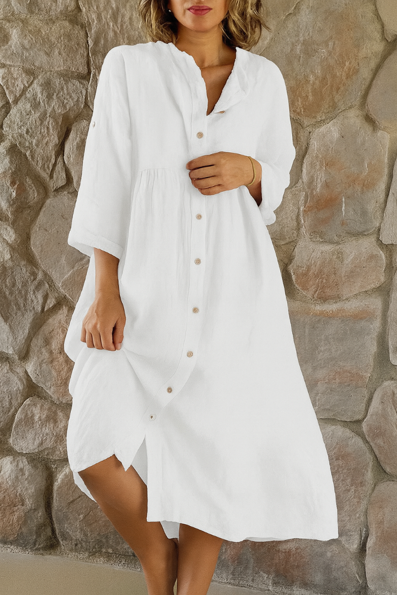 Abito Camicia in Cotone e Lino dal Taglio Morbido