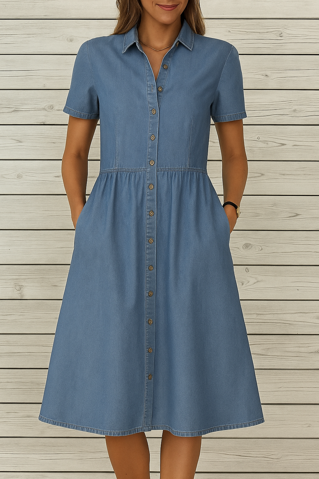 Camicia da donna in denim, abito button-down