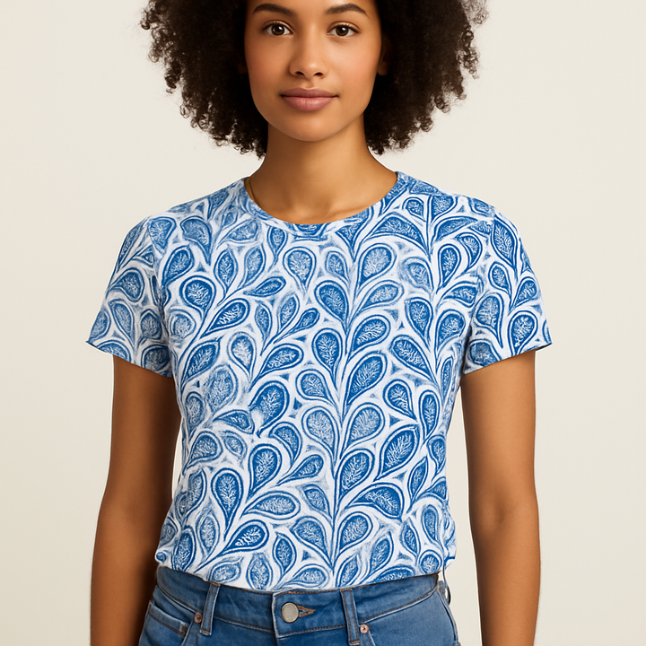 Maglietta da donna con stampa blu