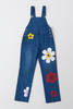 Tuta in denim con stampa floreale da donna