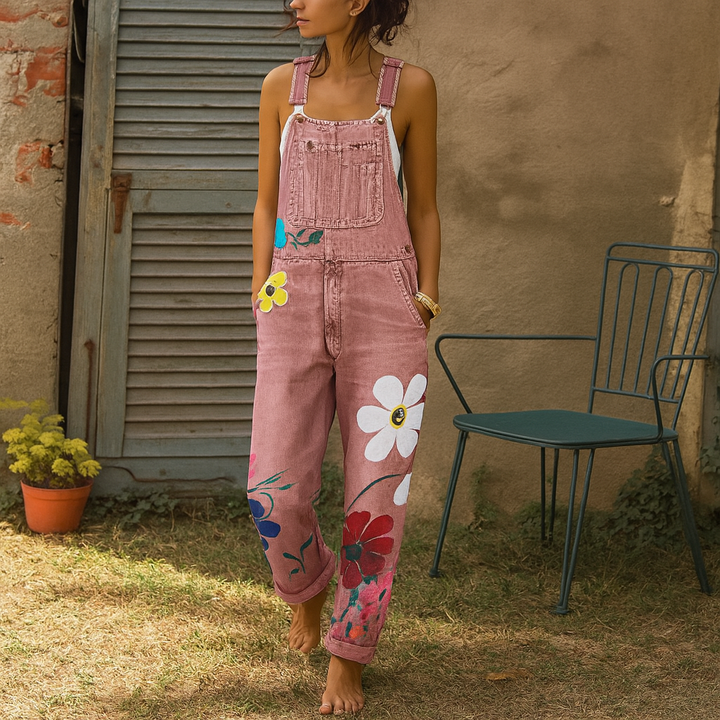Tuta di Jeans alla Moda con Motivo Floreale