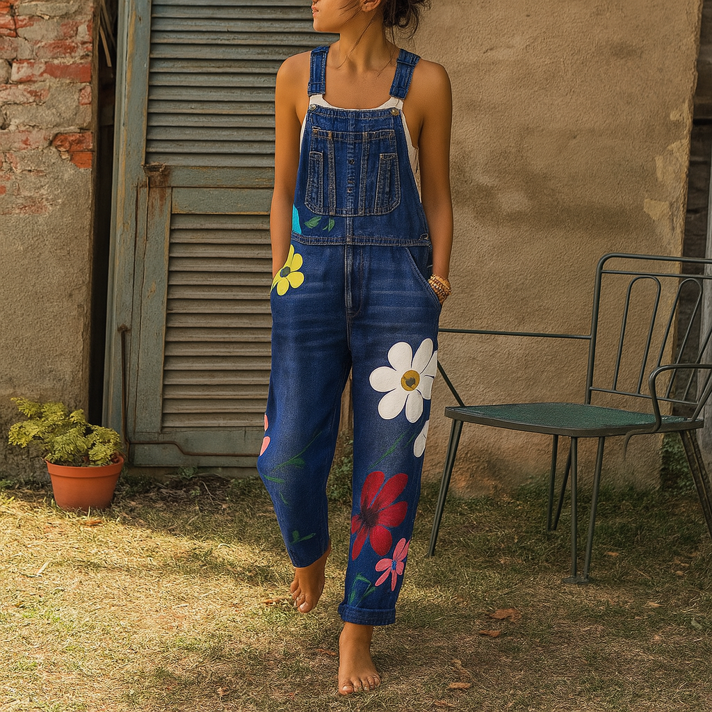 Tuta di Jeans alla Moda con Motivo Floreale