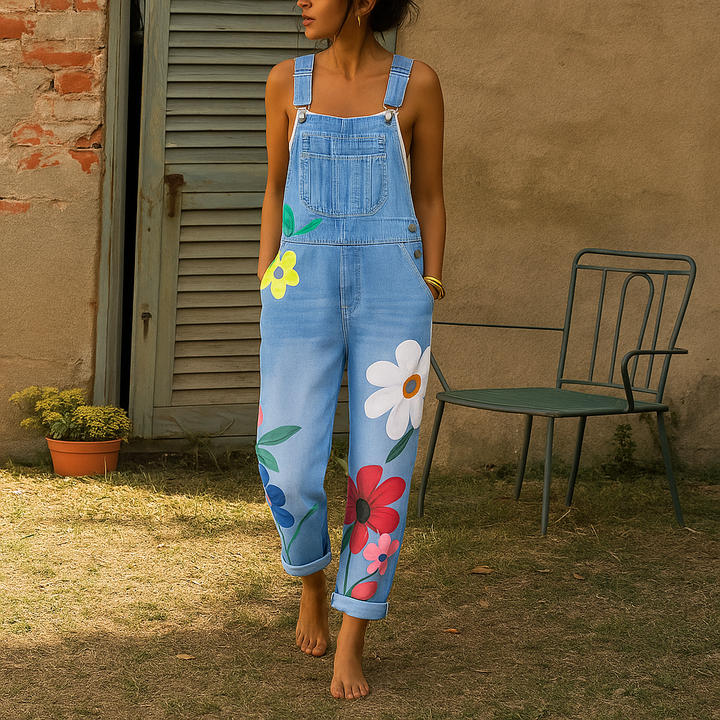 Tuta di Jeans alla Moda con Motivo Floreale