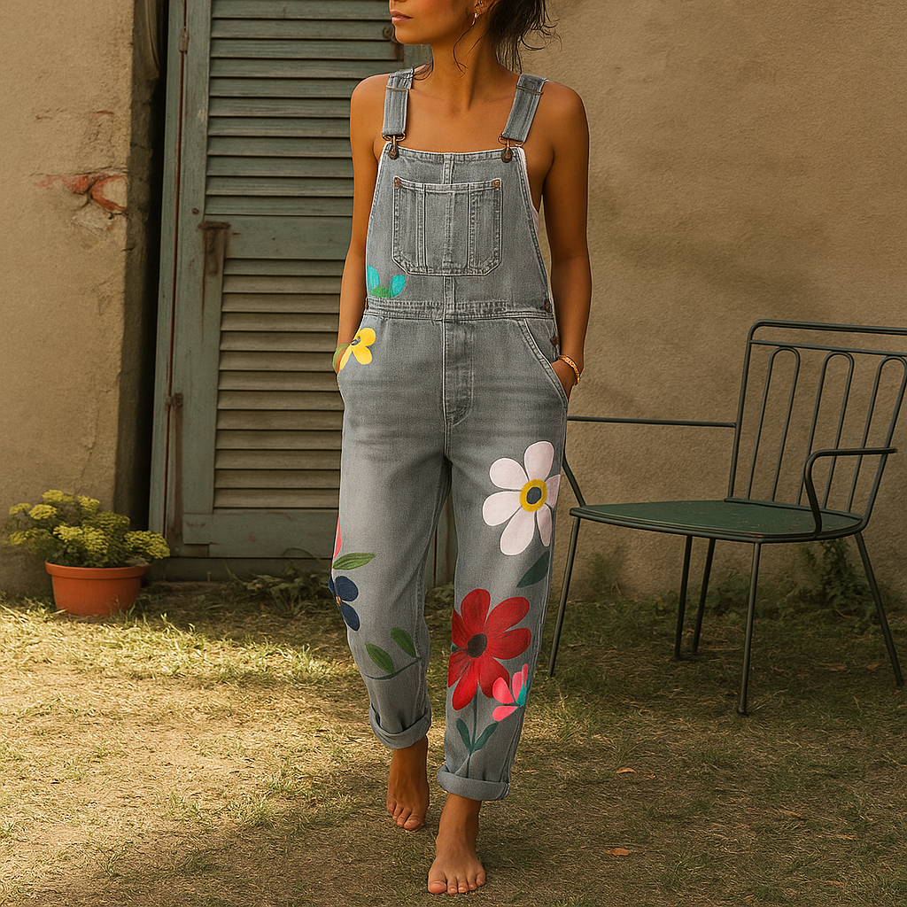 Tuta di Jeans alla Moda con Motivo Floreale