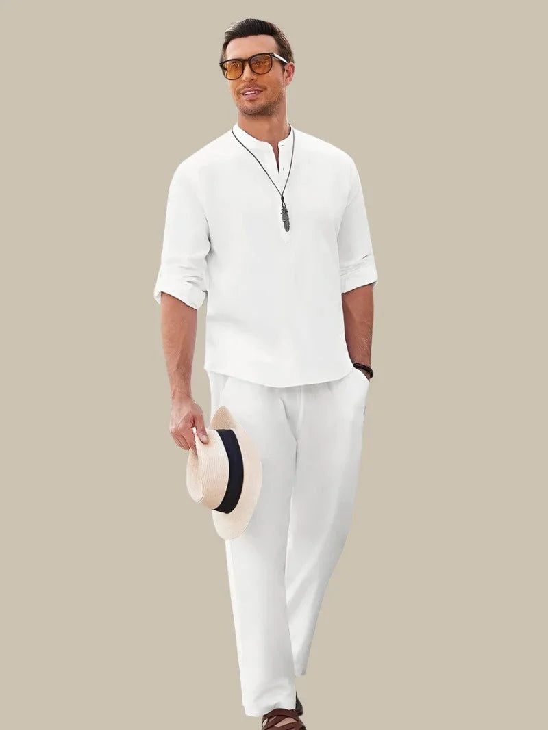 Set da uomo in lino e cotone italiano, 2 pezzi
