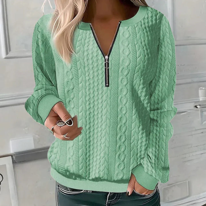 Leila - Maglione Casual a V con Dettaglio Zip