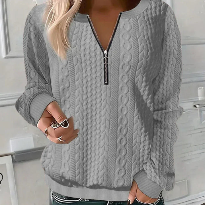 Leila - Maglione Casual a V con Dettaglio Zip