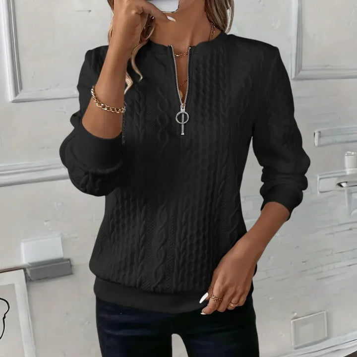 Leila - Maglione Casual a V con Dettaglio Zip