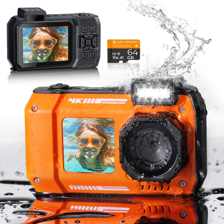 33FT Waterproof Digital Camera 4K 48MP Dual-Screen Selfie Kentfaith