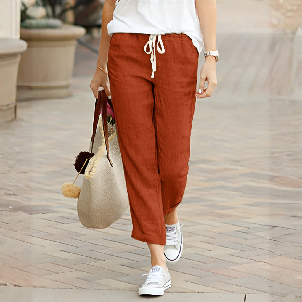 Pantaloni dritti da donna con elastico in vita