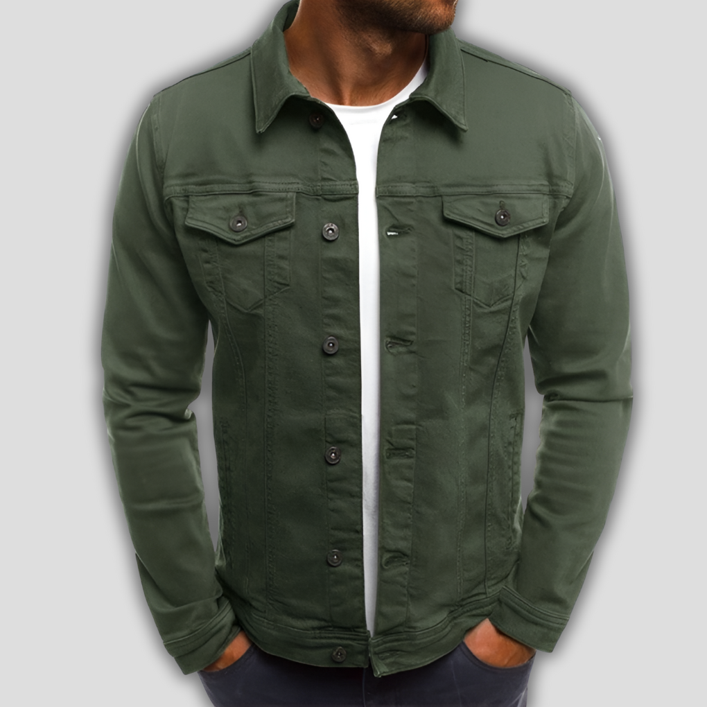 Giacca casual in denim tinta unita da uomo