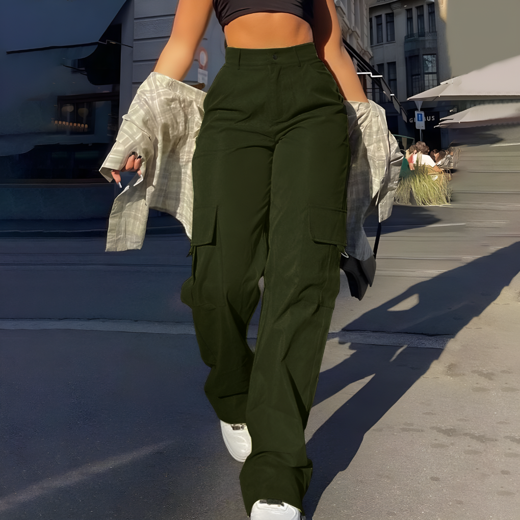 Pantaloni cargo a vita alta da donna