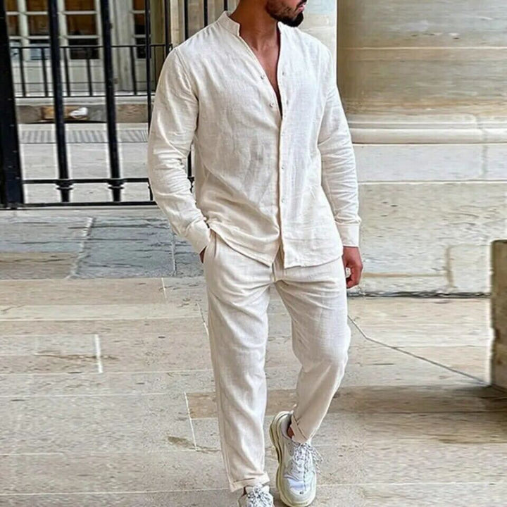 Camicia casual da uomo in misto lino