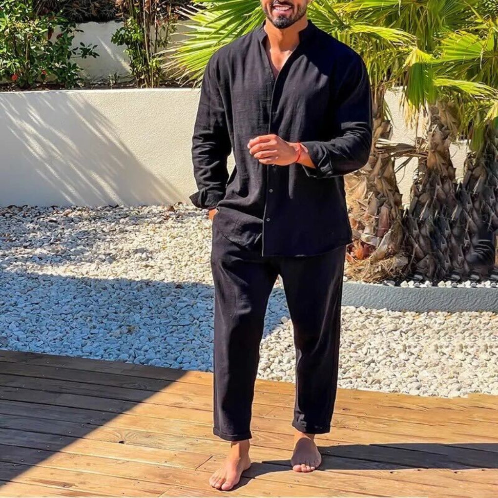 Camicia casual da uomo in misto lino
