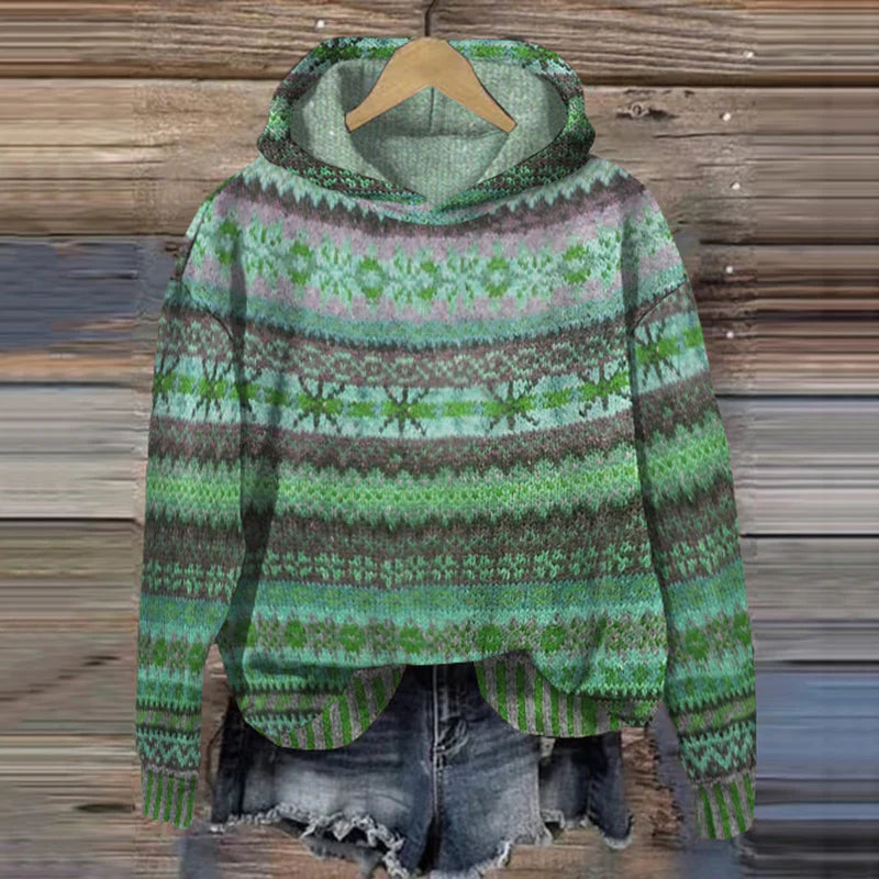 Alina - Felpa con Cappuccio Fair Isle Vintage per Donna
