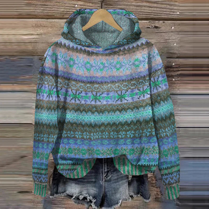 Alina - Felpa con Cappuccio Fair Isle Vintage per Donna