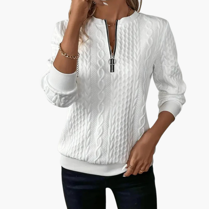 Leila - Maglione Casual a V con Dettaglio Zip