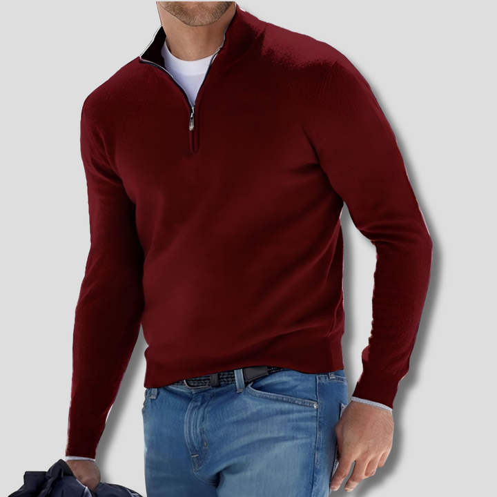 Maglione da uomo in maglia di cotone con collo con cerniera