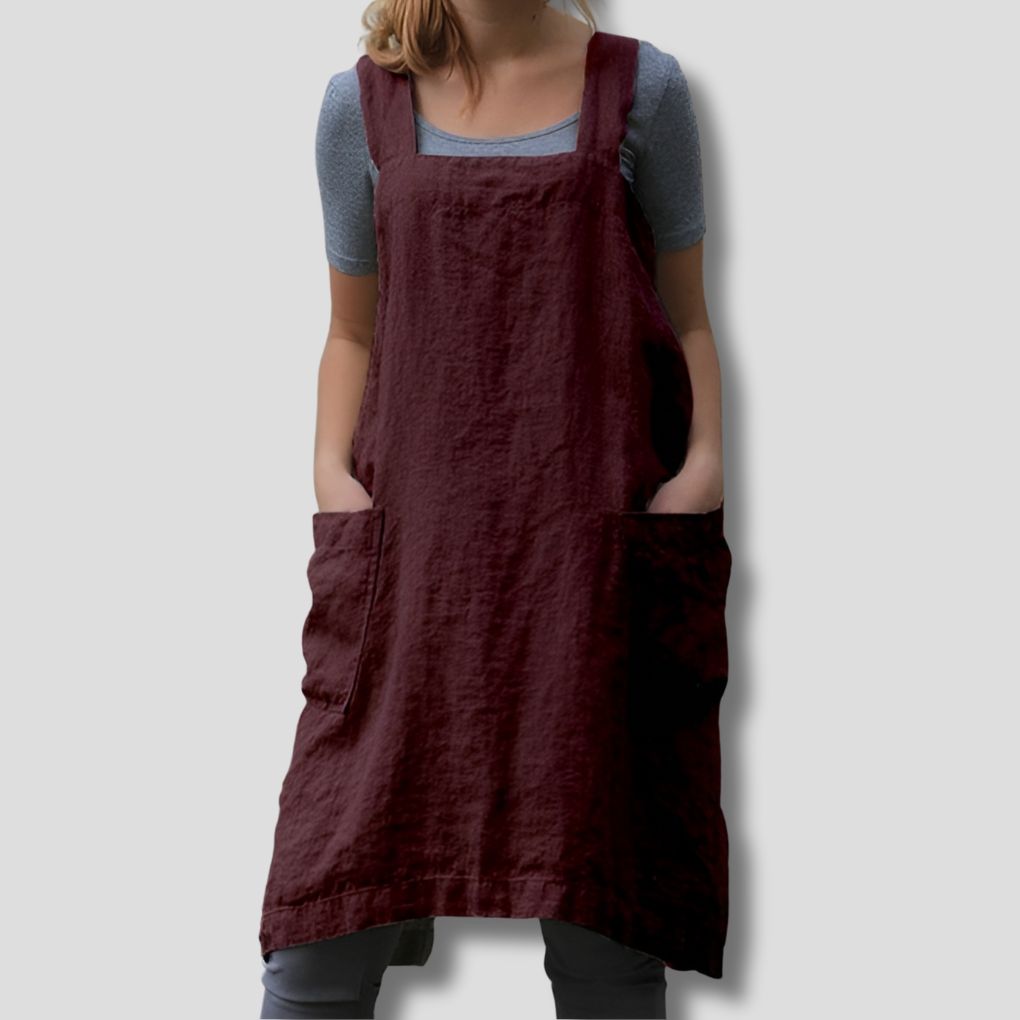 Abito da donna in cotone e lino con tasche in stile grembiule