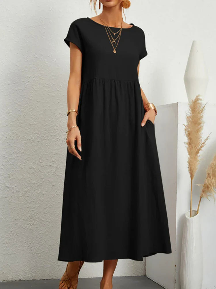 Abito vintage in cotone con scollo a O