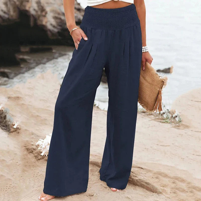 BreezyFlow - Pantaloni Larghi Donna con Vita Alta Elastico