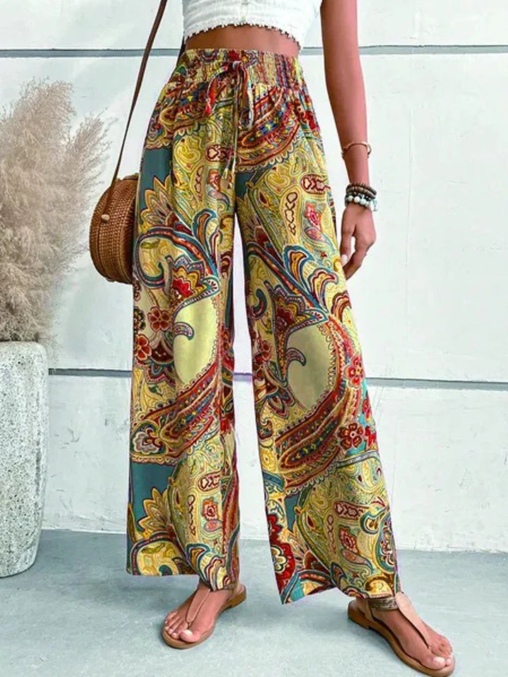 Paisleya - Pantaloni Palazzo con Vita Alta e Stampa Paisley