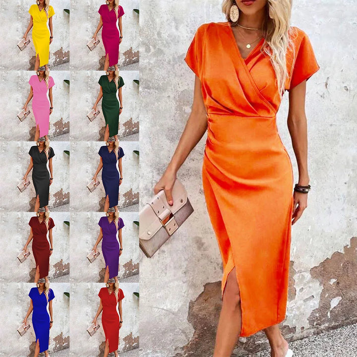 Mini abito corto casual con scollo a V per donna