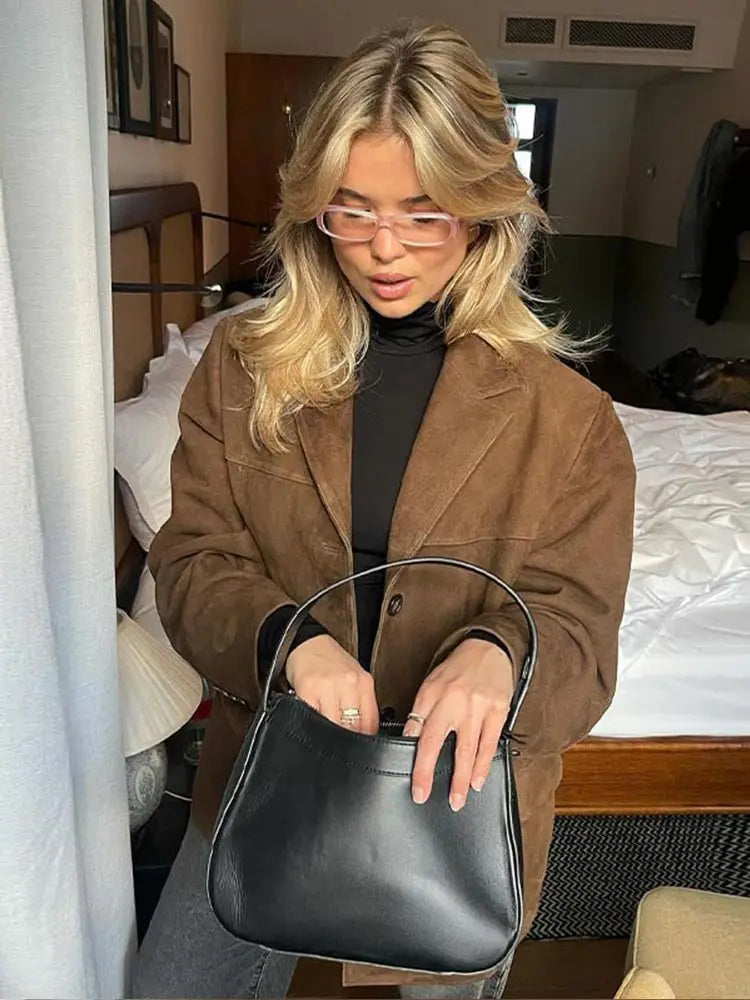 Giacca classica in pelle scamosciata da donna