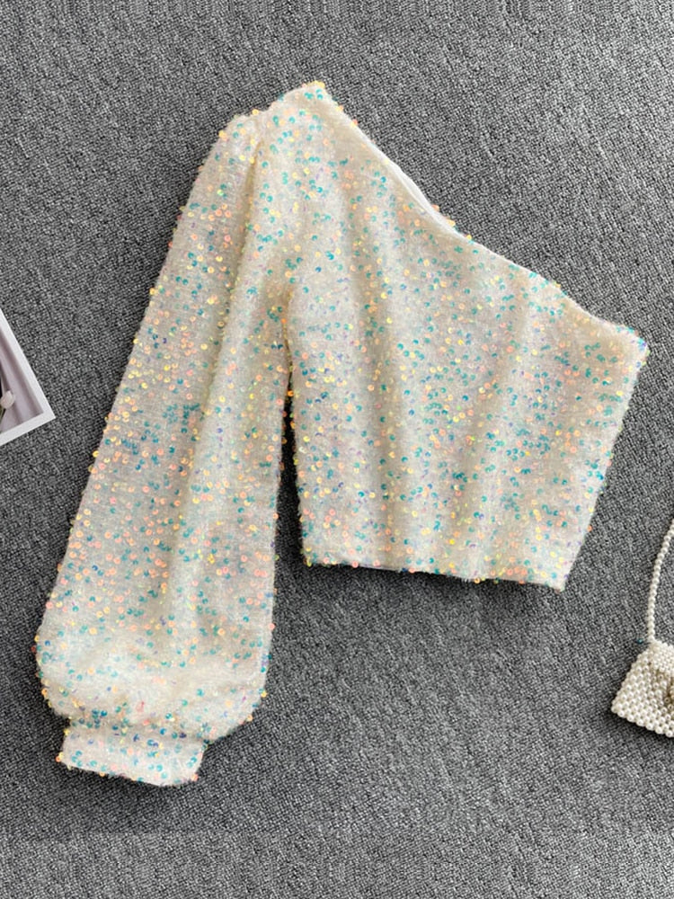 Top monospalla Fleur Glitter