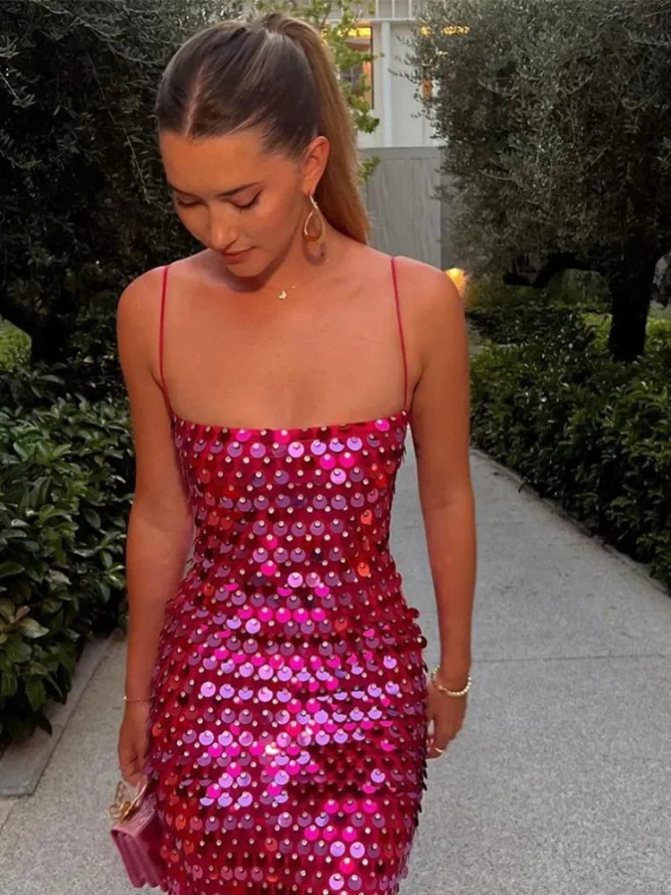 Luminara - Abito Donna con Paillettes Adesivo e Altezza Ginocchio