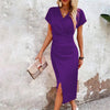 Mini abito corto casual con scollo a V per donna