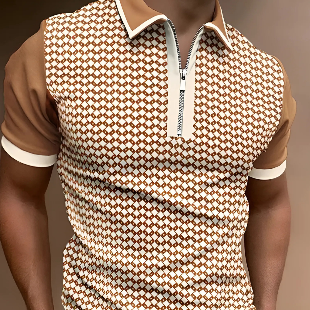 Polo da uomo con zip a righe retrò