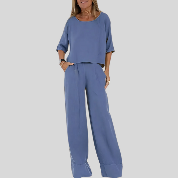 Completo due pezzi da donna in misto lino dalla vestibilità rilassata