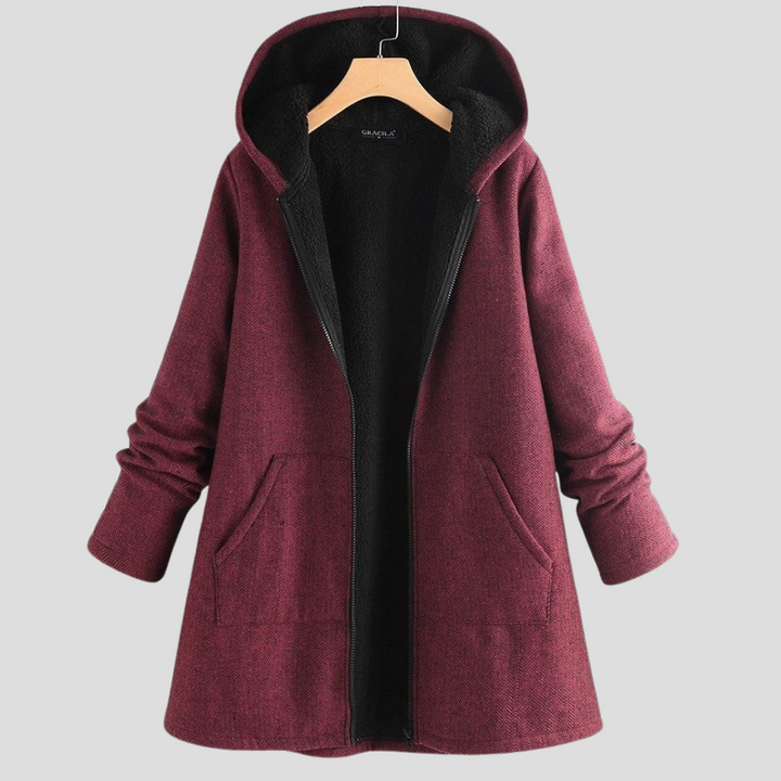 Cappotto con cappuccio in pile tinta unita da donna