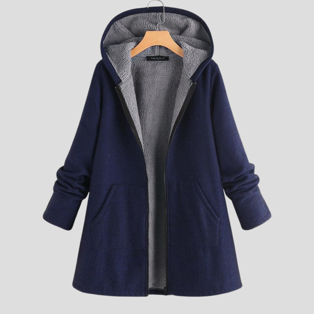 Cappotto con cappuccio in pile tinta unita da donna