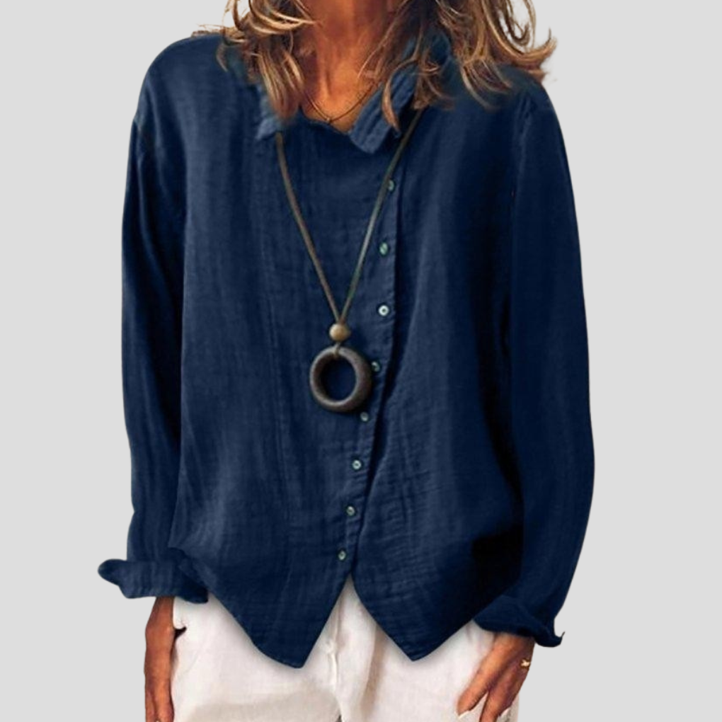 Camicia blu a maniche lunghe per donna