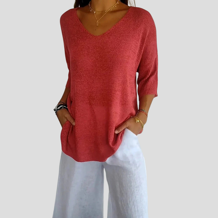 Top in maglia con scollo a V da donna