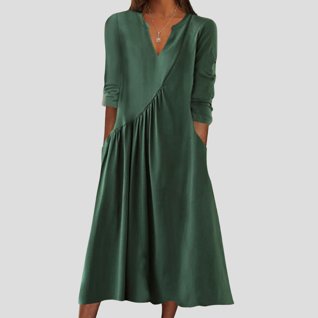 Maglia a mezza manica verde con scollo a V da donna