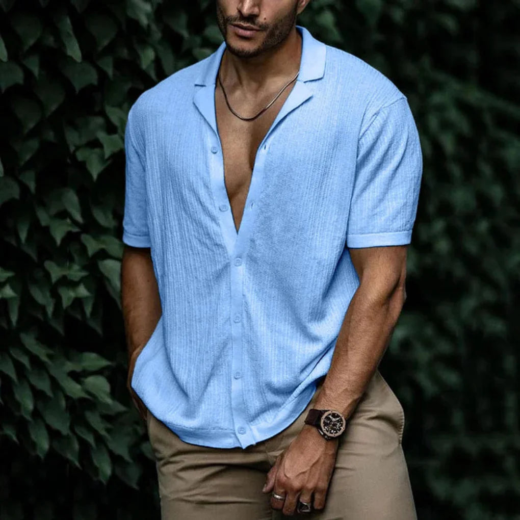 Camicia estiva da uomo in lino con chiusura a bottoni
