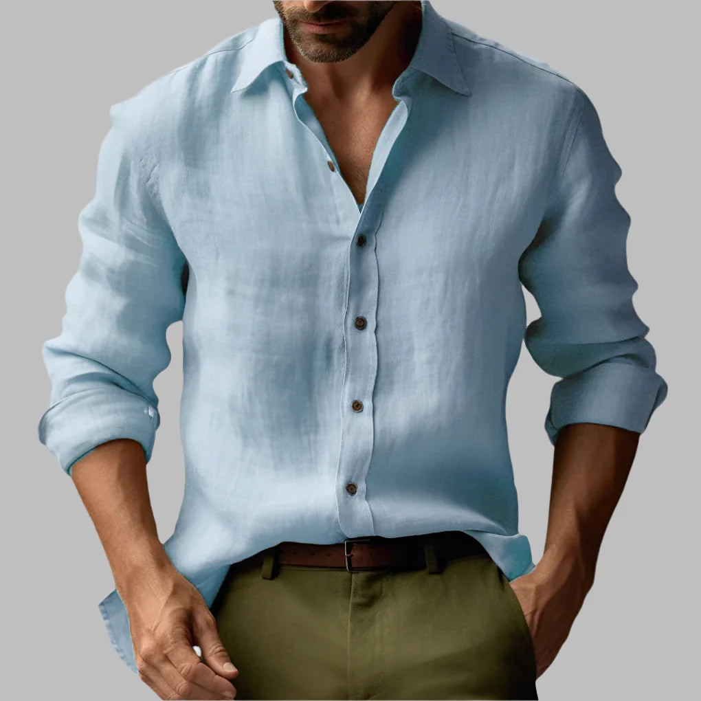 Camicia vintage a maniche lunghe in lino da uomo