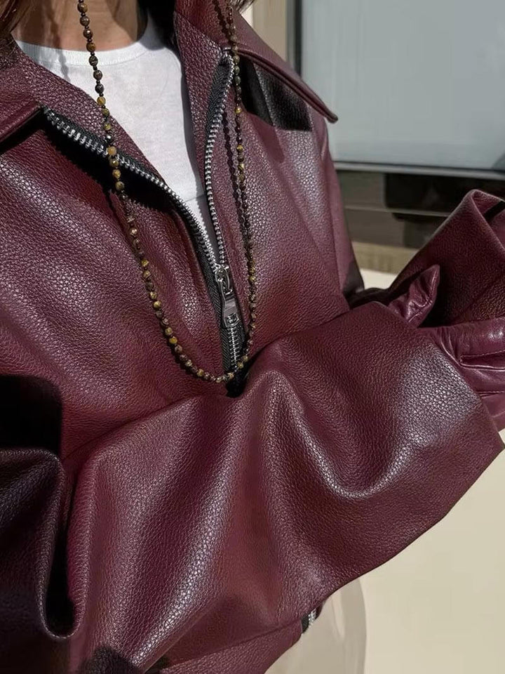 Giacca da donna in ecopelle bordeaux