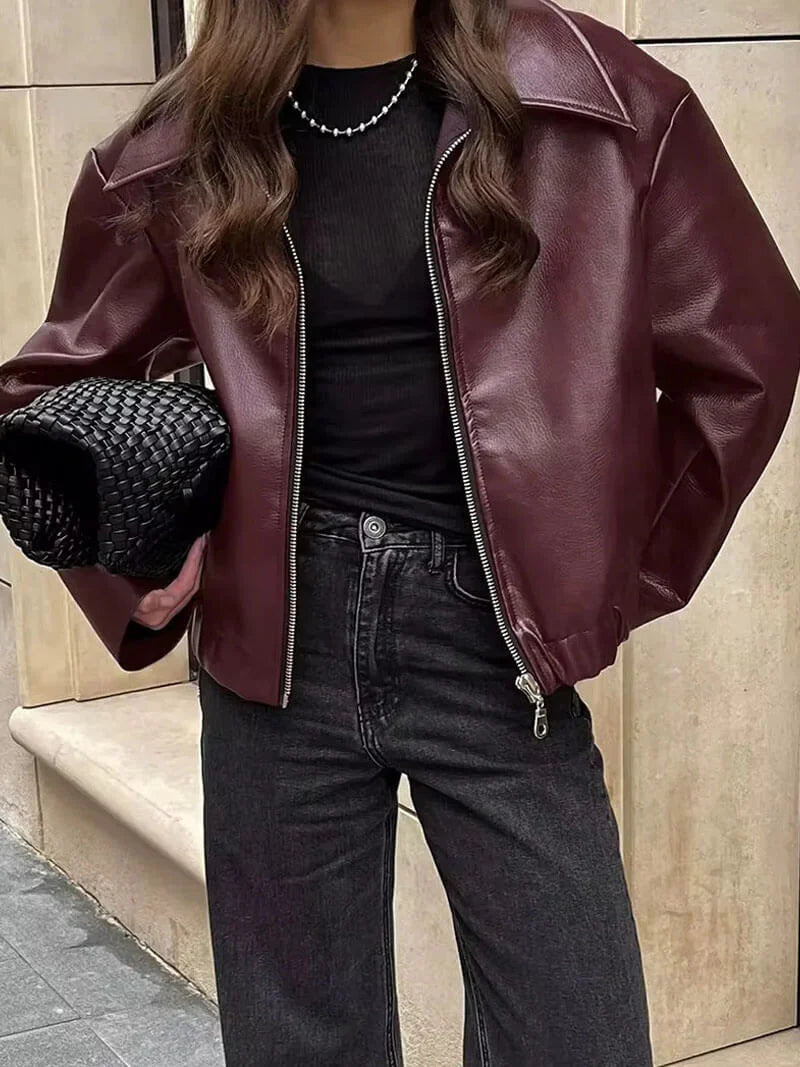 Giacca da donna in ecopelle bordeaux