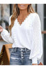 Camicetta da donna con scollo a V e maniche lunghe in pizzo